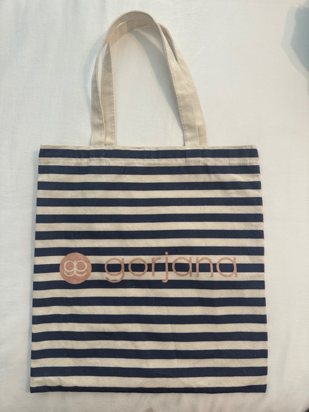 Gorjana Navy & Cream Striped Canvas Tote with Rose Logo